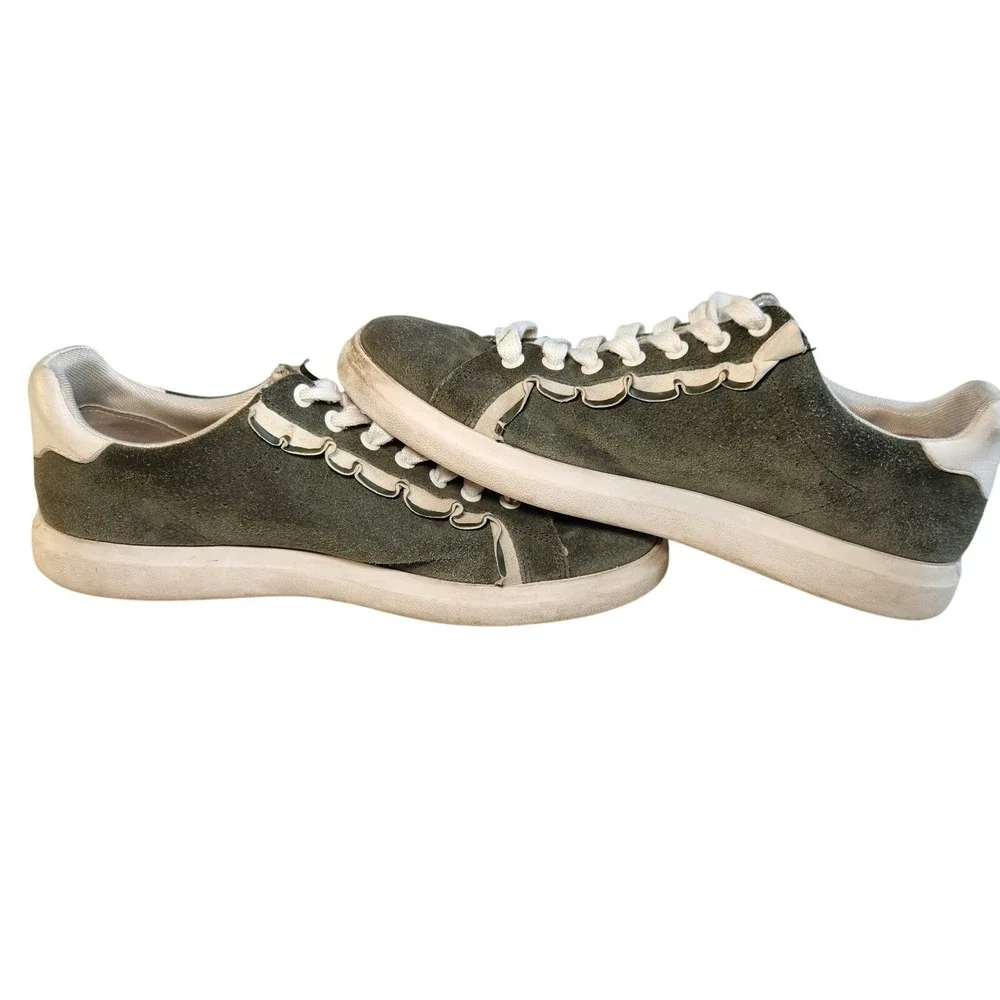 TORY BURCH Howell Court Ruffle Sneaker Womens‎ 8 Green Ivory Suede Leather